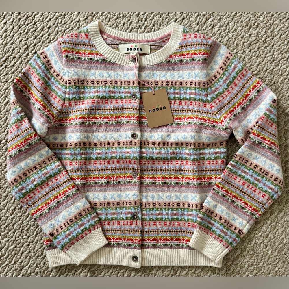 NWT Girl’s Mini Boden Button Down Cardigan Sweater. Size 8-9Y